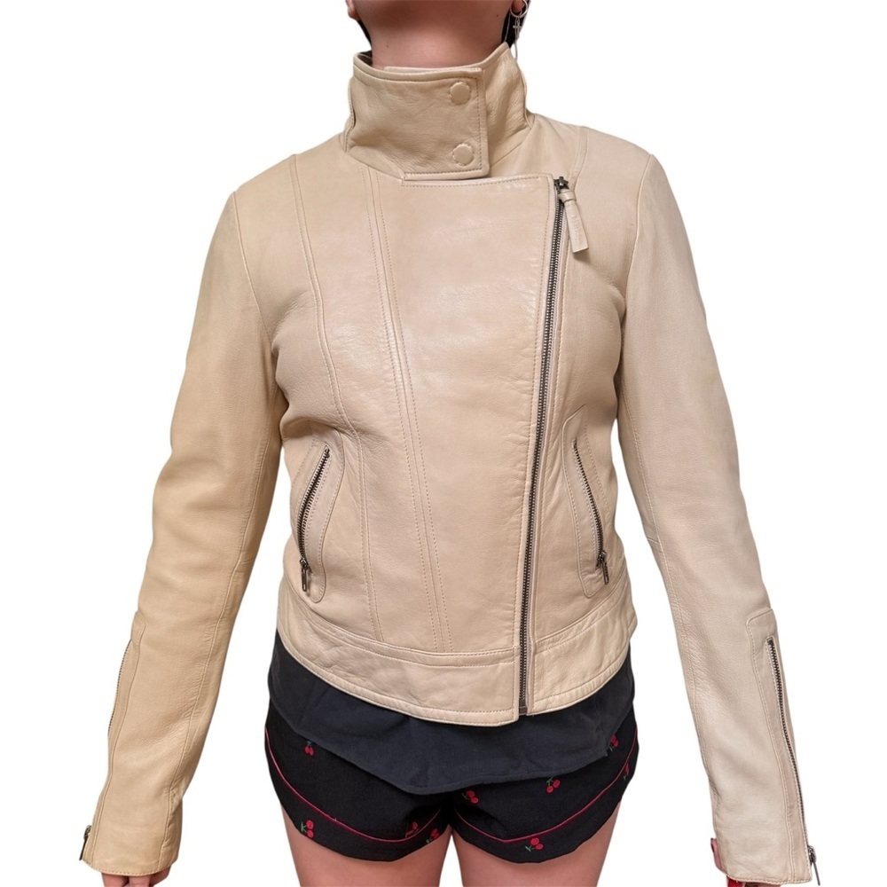 Mackage for Aritzia Lambskin Leather Jacket Cream